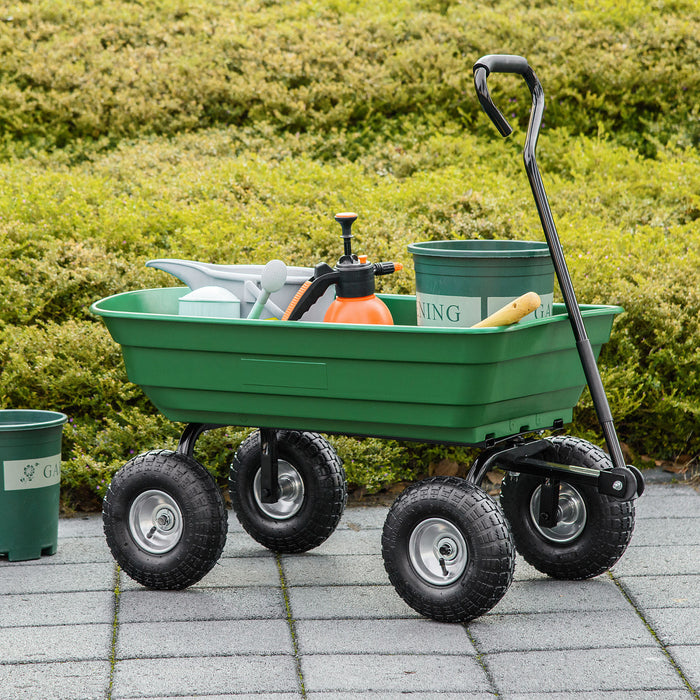 Outsunny Steel Garden Cart with Handle and 10\" Pneumatic Tires, Utility Wagon Cart for Garden, Patio, Lawn, 551 lbs Capacity, Green
