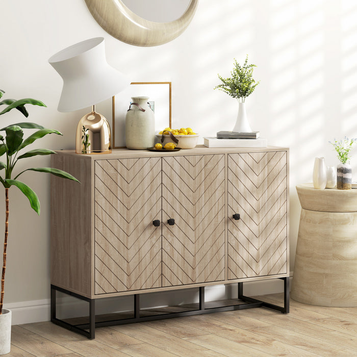 HOMCOM Modern Sideboard, Buffet Cabinet with Adjustable Shelves, Oak