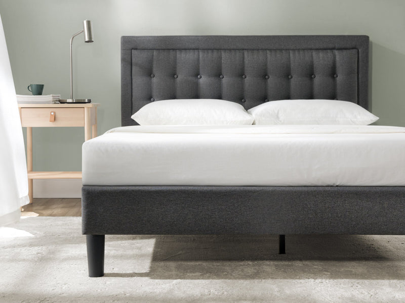 Dachelle Upholstered Platform Bed with Headboard in Dark Grey - King Size
