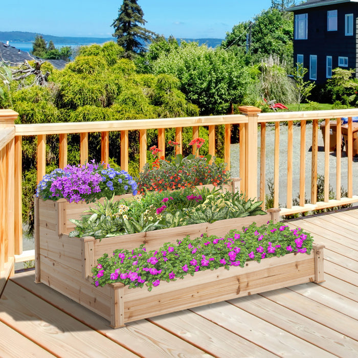 Outsunny 49''x49\"x22\" 3-tier Raised Garden Bed Wooden Planter Kit Elevated Plant Box Stand For Yard & Patio