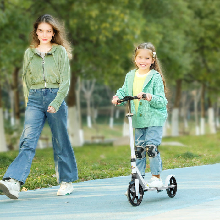Qaba Scooter For Kids Ages 6-12, Kick Scooter With Adjustable Height, Rear-fender Brake, 200mm Big Wheel, Foldable Stunt Scooter For Boys And Girls, White