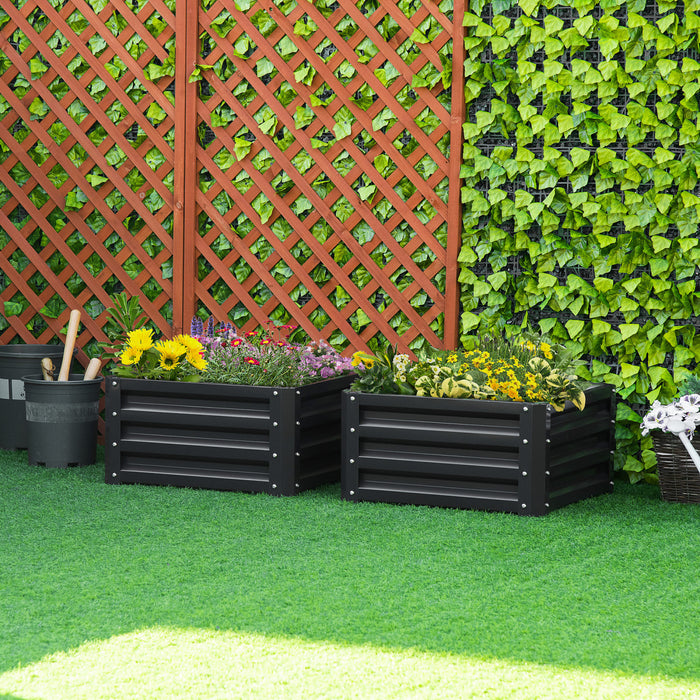 Outsunny 2' X 2' X 1' 2-pieces Raised Garden Bed With Color Steel Frame For Vegetables, Flowers, Herbs, Grey