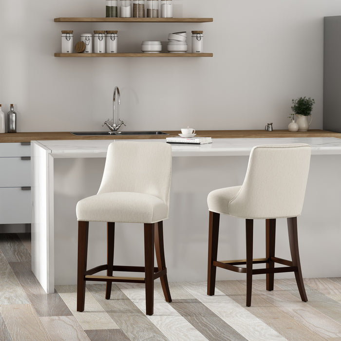 Beever Modern Chenille Wood Counter Stool in Cream - Set of 2 Bar Stool