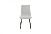 Modern Dining Chair With Light Grey Fabric Upholstery With Black Metal Base 