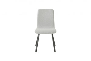 Modern Dining Chair With Light Grey Fabric Upholstery With Black Metal Base