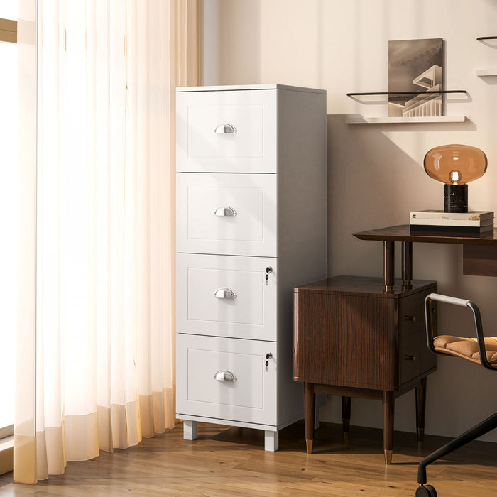HOMCOM Vertical File Cabinet with 4 Drawer, Lock, for A4 Letter, White