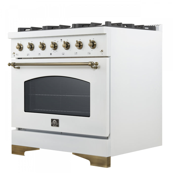 Forno Antico 36\" Dual Fuel Gas Range, White, 4.5 cu.ft. - FFSGS6113-36WHT