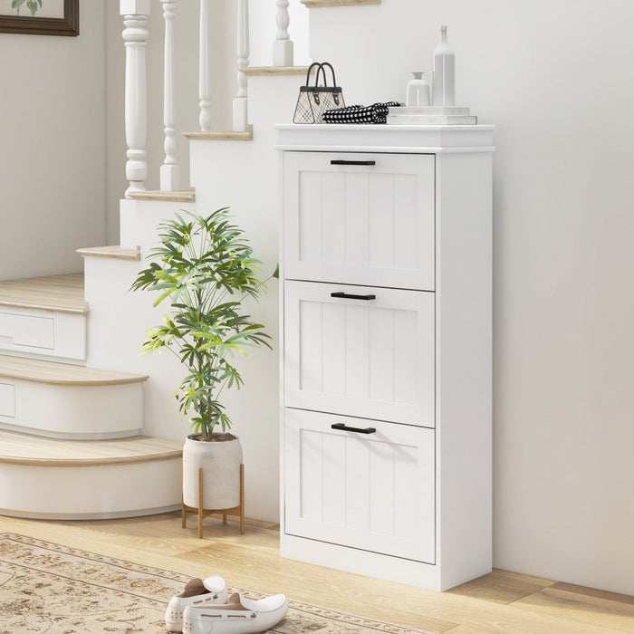 HOMCOM Narrow Shoe Cabinet with Flip Drawers Adjustable Shelf, White