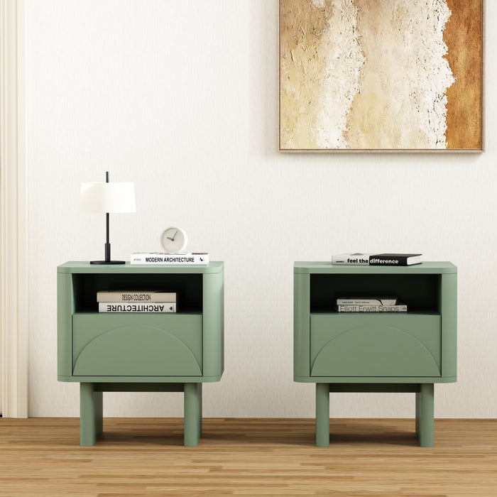 Ella Modern 20\" Nightstand in Sage Green (1-Drawer) - Set of 2