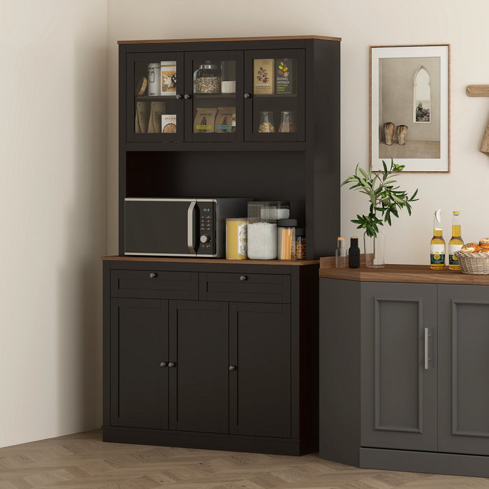 HOMCOM 71\" Pantry Cabinet with Microwave Space, Tall Kitchen Hutch, Black