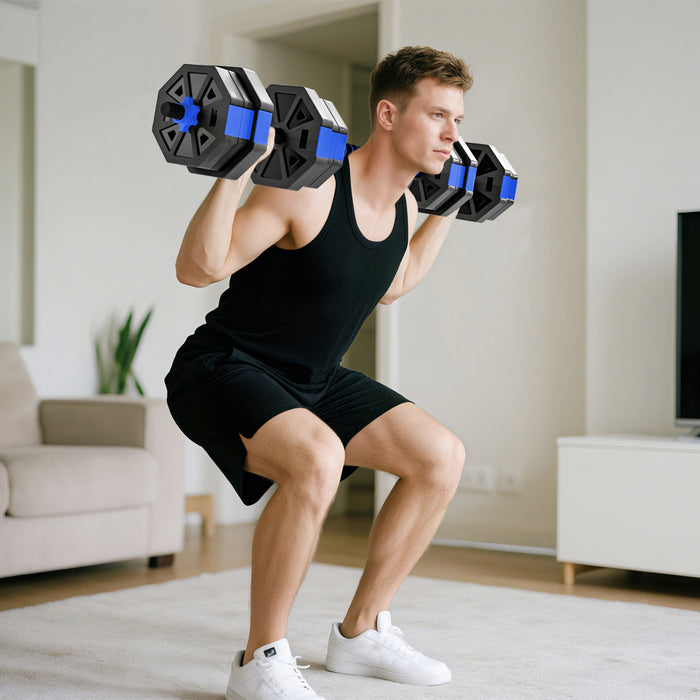 Soozier 6-in-1 Adjustable Dumbbell Set, 44lbs Free Weights Set, Blue