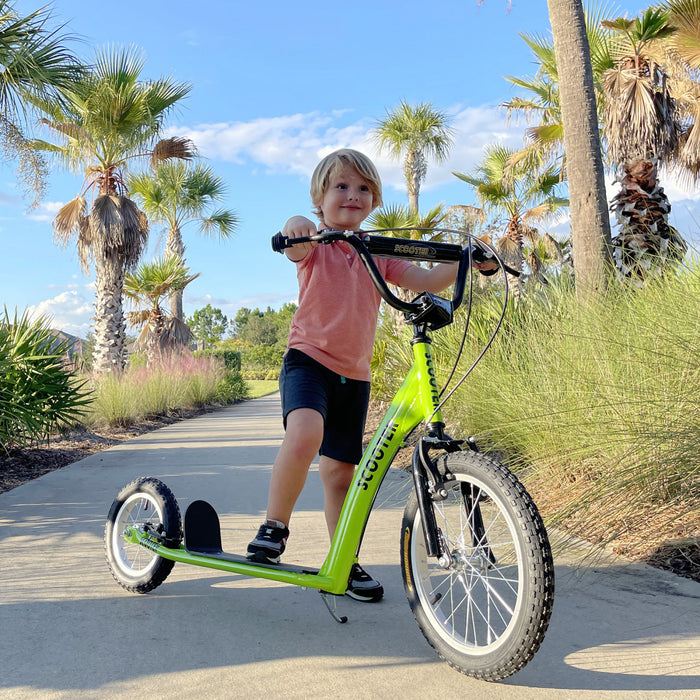 Aosom Kids Scooter For Age 5+, Youth Kick Scooter With Adjustable Handlebar, Front And Rear Dual Brakes, Inflatable Wheels, Green