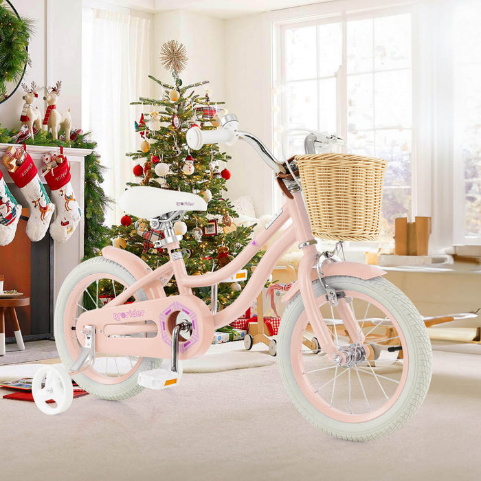 Prorider 14\" Kid's Bike With Training Wheels Adjustable Handlebar Seat Handbrake Pink