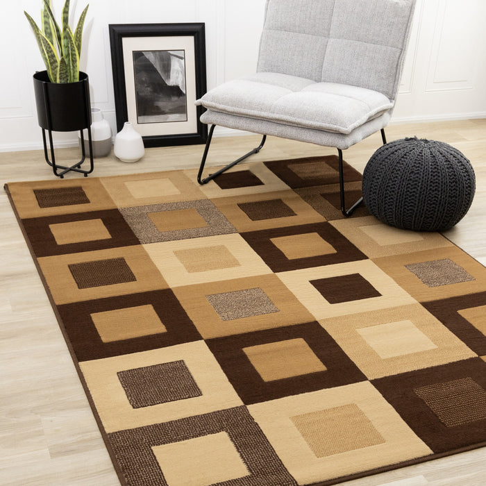 Florence Brown Beige Layered Squares Rug, 5'3\" x 7'5\" Indoor Area Rug