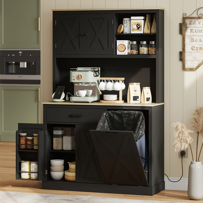 HOMCOM 69\" Pantry Cabinet, Kitchen Cabinet with Charging Station, Black