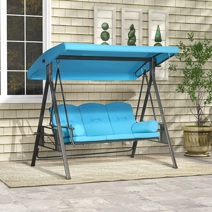 Outsunny 3 Seater Porch Swing Heavy Duty Outdoor Swing Chair, Light Blue