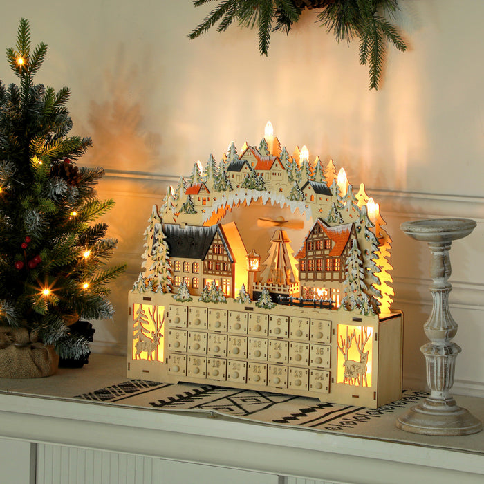 Homcom Light Up Christmas Advent Calendar With 24 Countdown Drawers