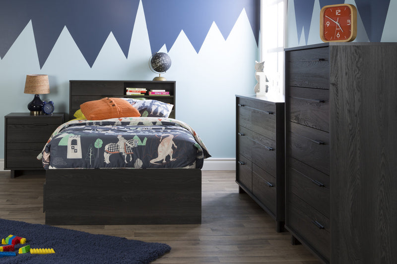 Fynn Twin Bed And Bookcase Headboard Set - Gray Oak 