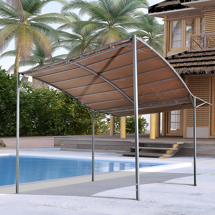 Outsunny 10x8ft Patio Metal Gazebo With Extendable Side Awning Outdoor Shelter Garden Sun Shade Canopy Deck Door Window Awning Brown