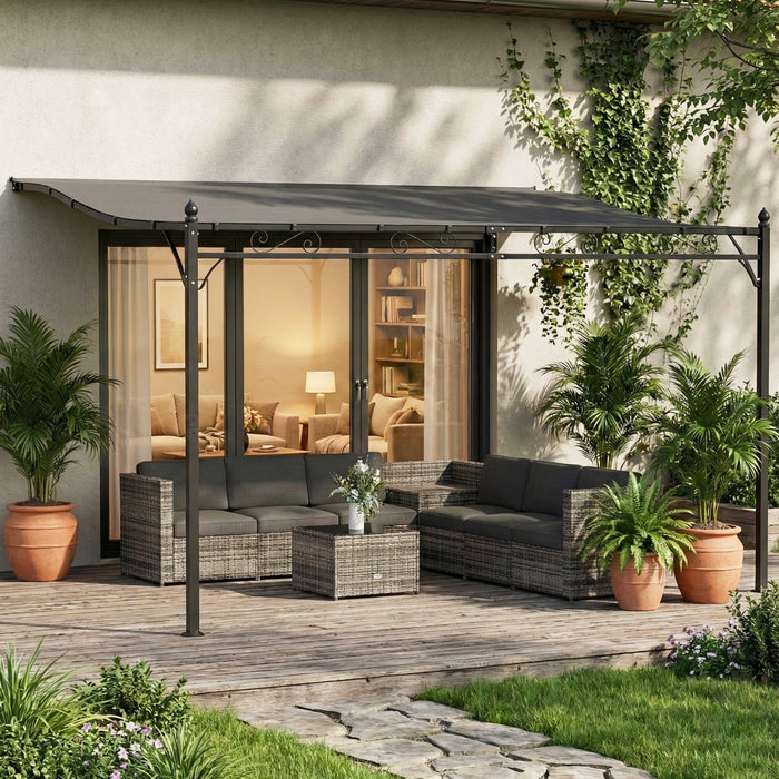 Outsunny 11.5' x 8.2' Outdoor Pergola, Lean to Pergola, Dark Grey