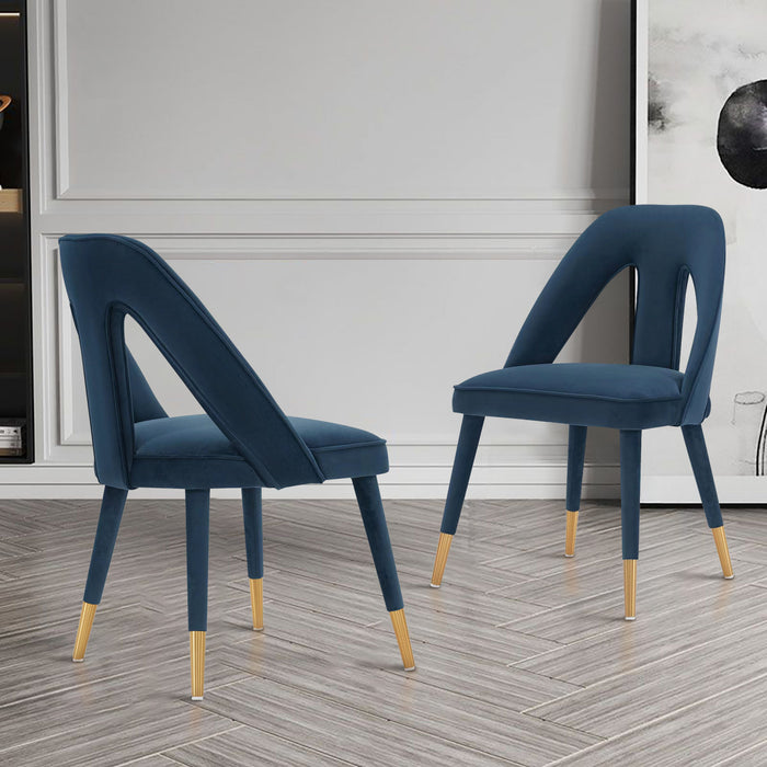 Neda Modern Upholstered Velvet Dining Chair in Midnight Blue - Set of 2