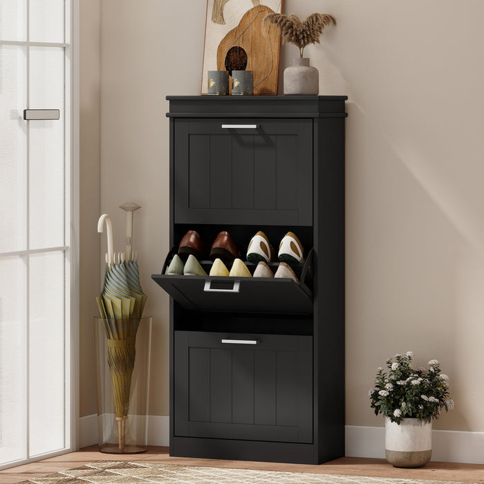 HOMCOM Narrow Shoe Cabinet with Flip Drawers Adjustable Shelf, Black