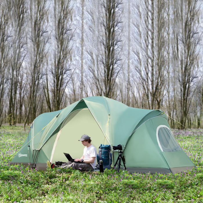 Outsunny 5-6 Person Outdoor Camping Tent, Family Tent W/ Light Hook, Green