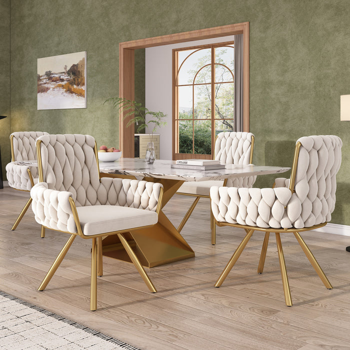 Timothy Velvet Swivel Dining Chairs with Tufted Upholstered and Metal Legs Set of 4, Glod
