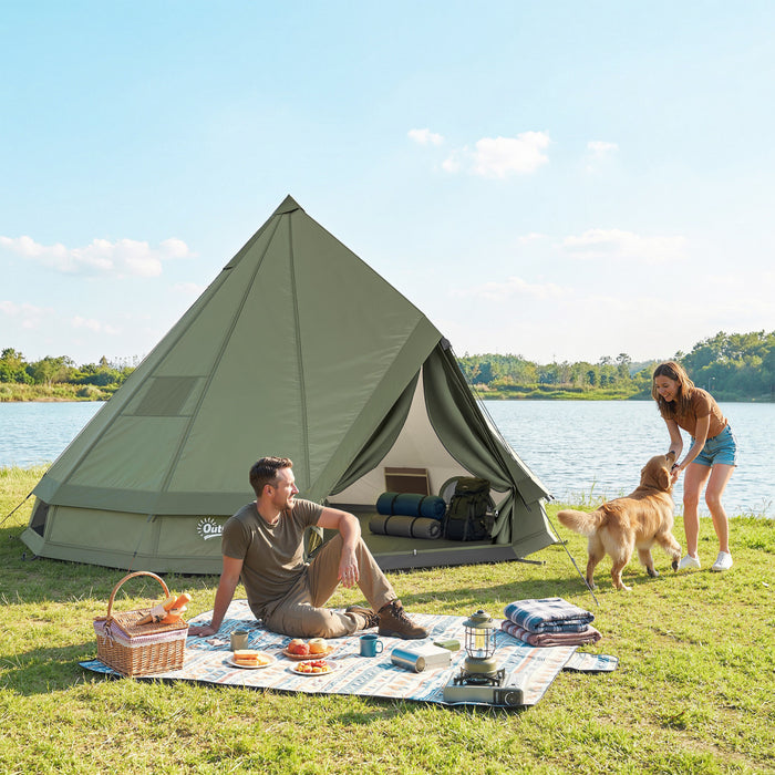 Outsunny Teepee Tent Waterproof 4-6 Person, Army Green