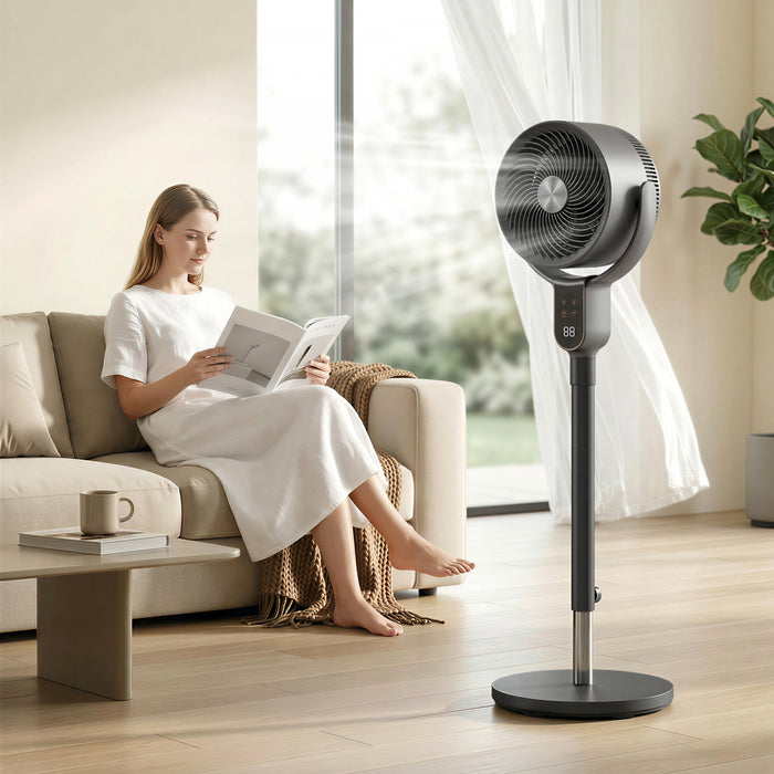 HOMCOM 20dB Standing Fan, 70°+90° Auto Oscillating Fan with 8 Speeds