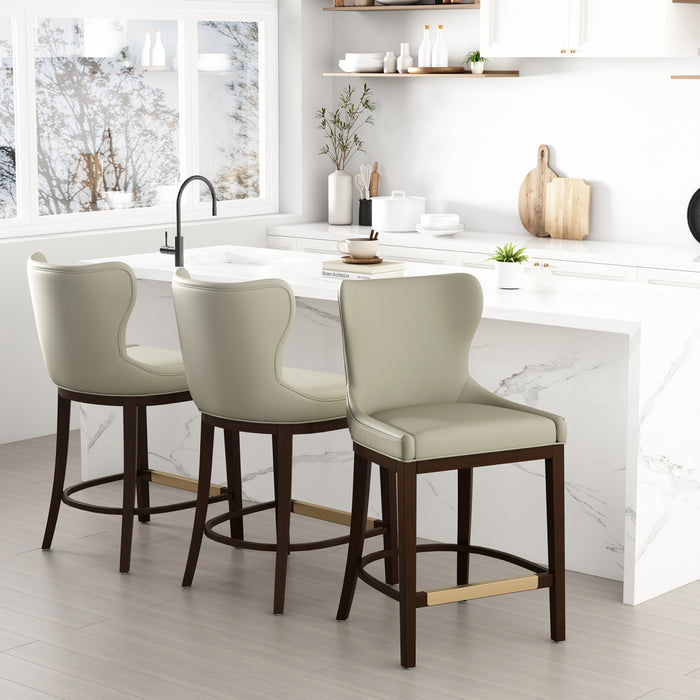 Blair Modern Wood Upholstered Counter Stool in Stone - Set of 3 Bar Stool
