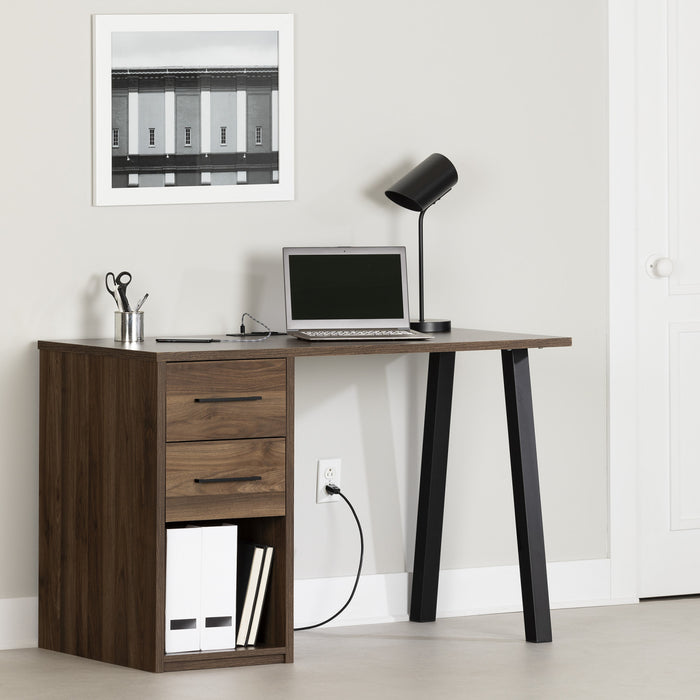 Zolten Computer Office Desk with Power Bar - Natural Walnut