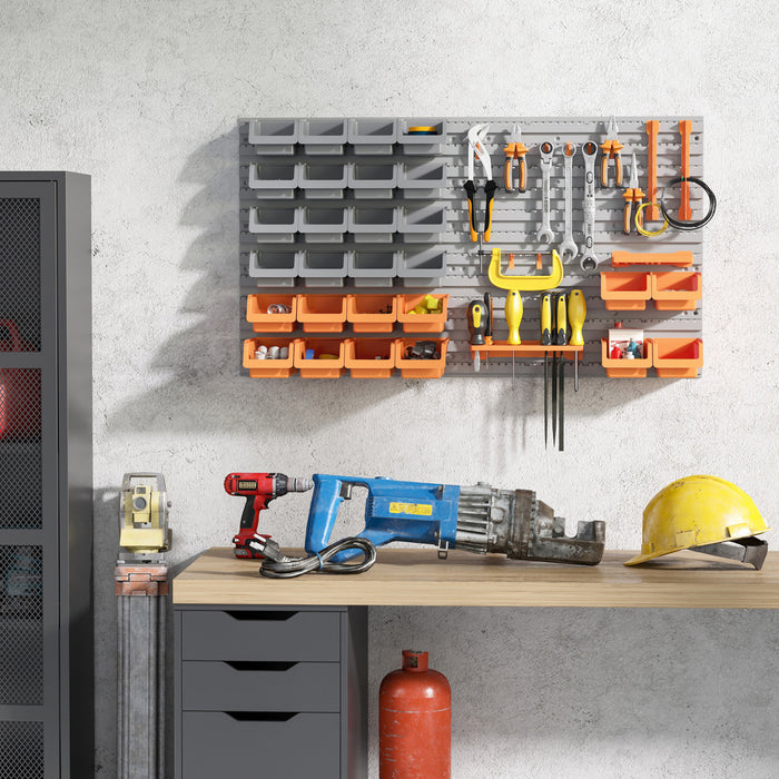 Durhand 44pc Wall Mounted Storage Bins Parts Rack Kit With Pegboard