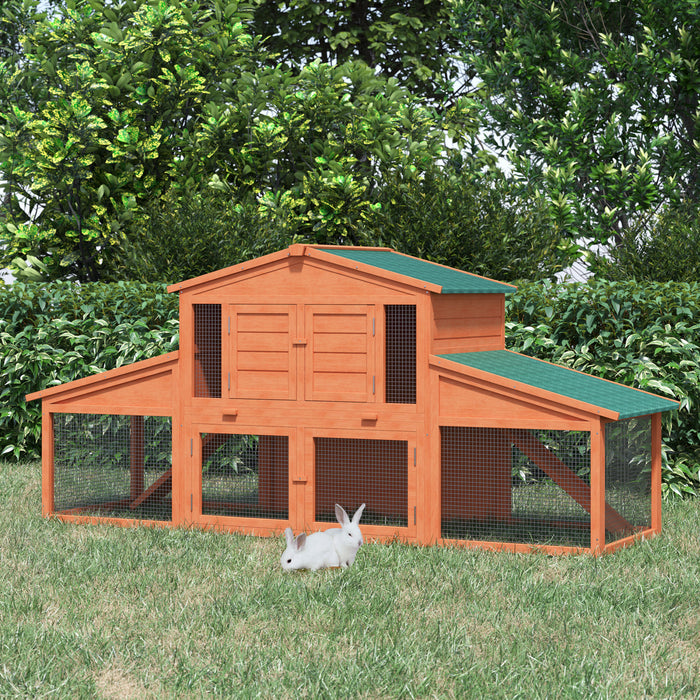 Pawhut 88.5\" X 27.5\" X 39.25\" Deluxe Wooden Rabbit Hutch Backyard Bunny Cage Small Animal Living House With Outdoor Run, Orange