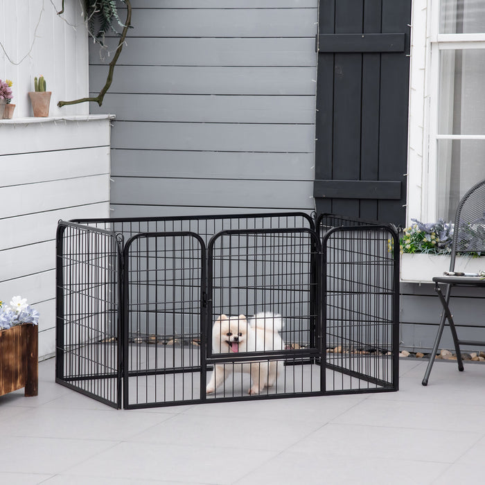 Pawhut Metal Dog Cat Exercise Pet Playpen, 50.75-inch X 33-inch X 27.5-inch, Black