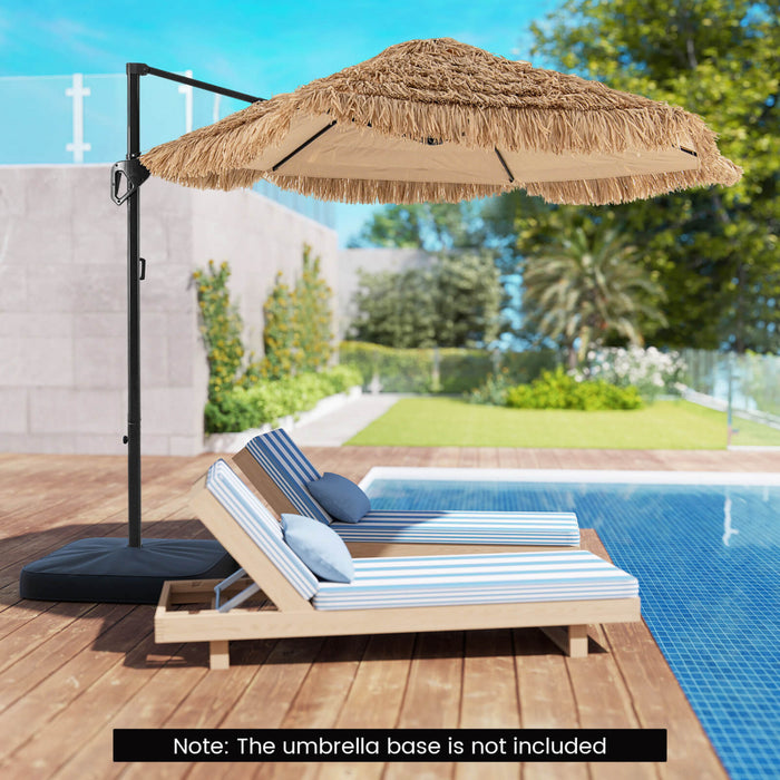 Costway 9.5 FT Cantilever Hula Tiki Thatch Patio Umbrella with Vented Top, 8-Layer Thatch