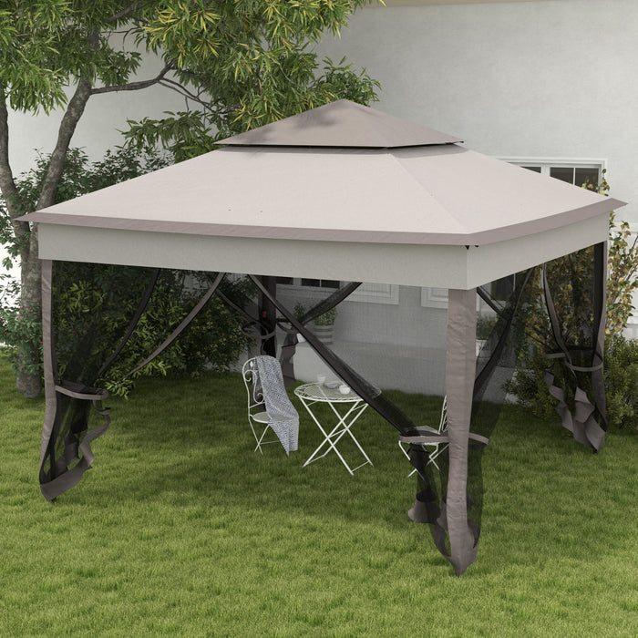 11'x11' Pop Up Canopy 2-tier Soft Top Gazebo W/ Mesh Netting, Grey