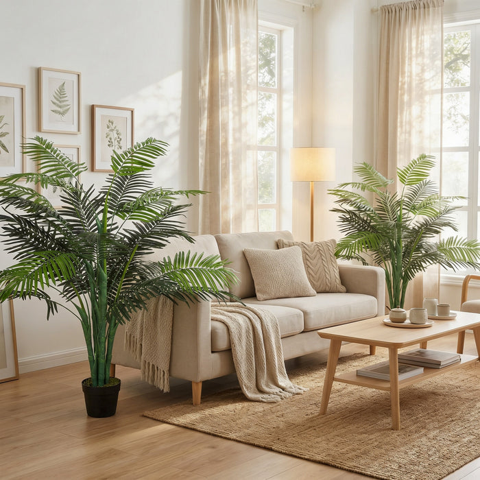Outsunny 4FT Artificial Tropical Palm Tree Faux Plant with Lifelike Leaves
