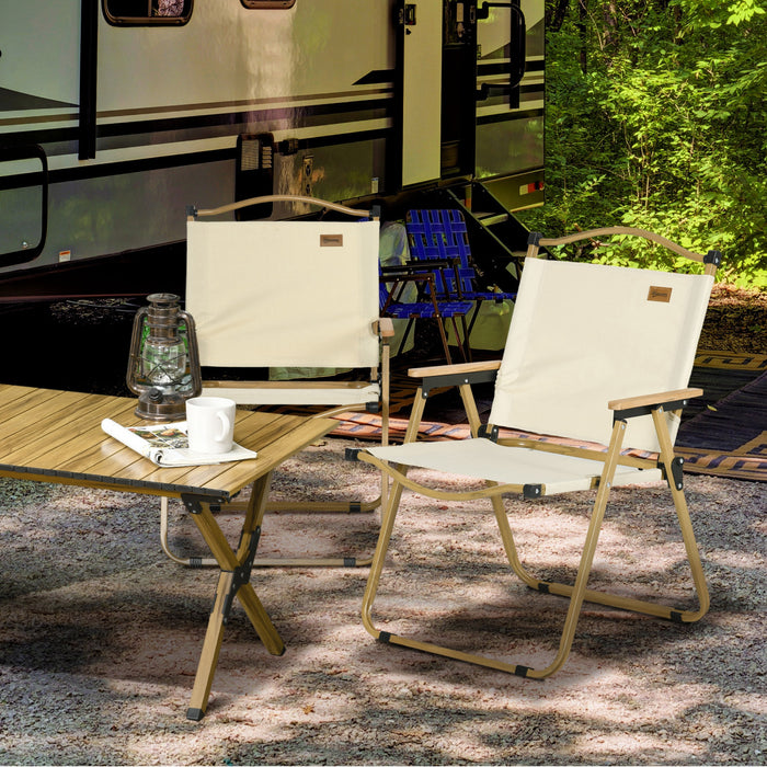 Outsunny Set of 2 Folding Camping Chair, Portable Armchairs, Beige