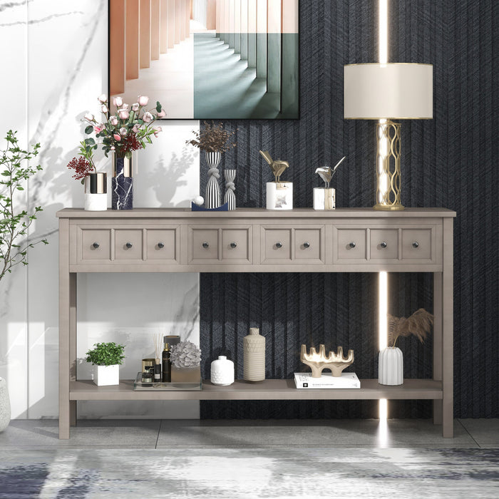 Michael Solid Wood Console Table For Entryway With Storage Drawers And Bottom Shelf - Grey