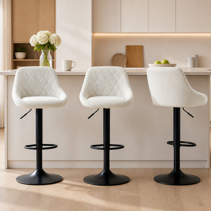 HOMCOM Bar Stools Set of 3 with Adjustable Linen-Look Bar Chairs, Off-White
