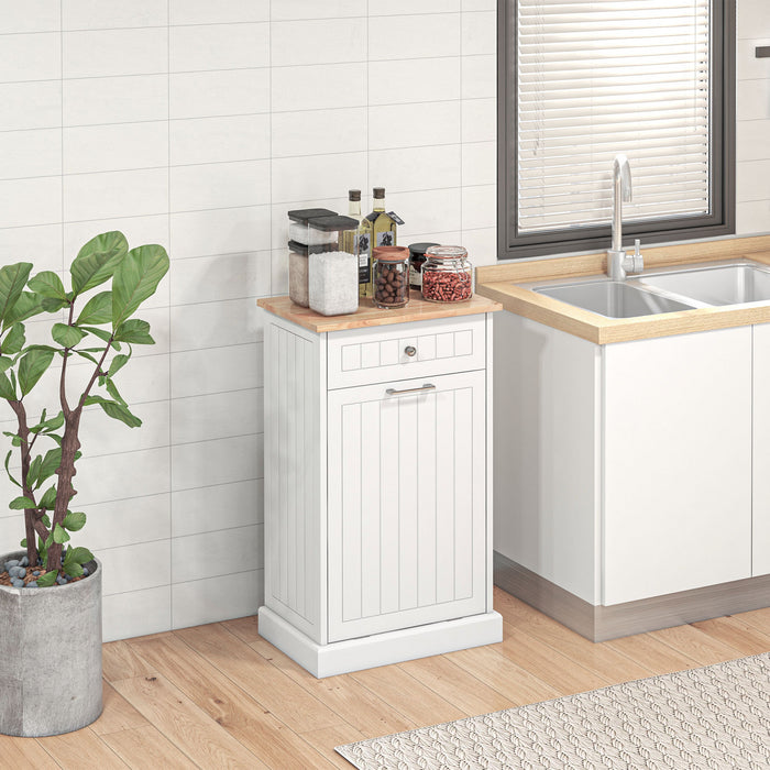 HOMCOM Tilt Out Trash Cabinet, Hidden Garbage Bin Cabinet with Drawer