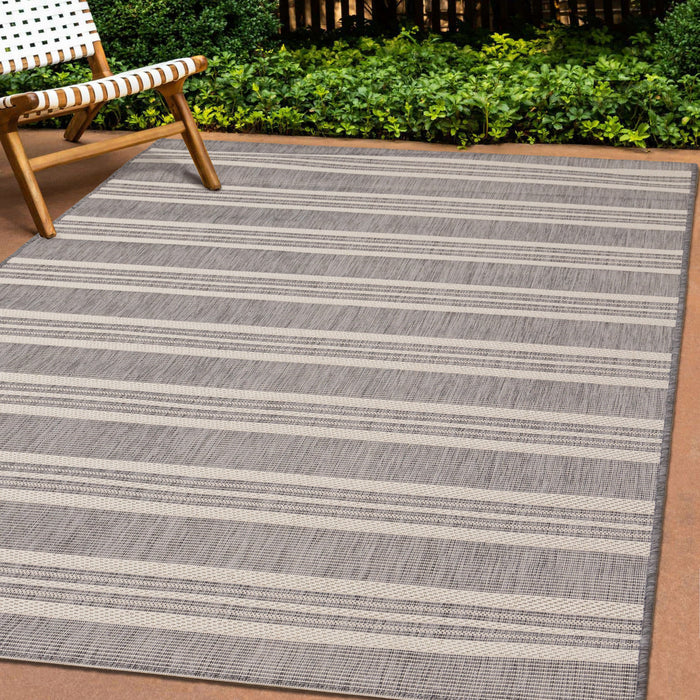 Jackson Cream Taupe Banded Stripes Rug, 5'3\" x 7'7\" Outdoor Area Rug