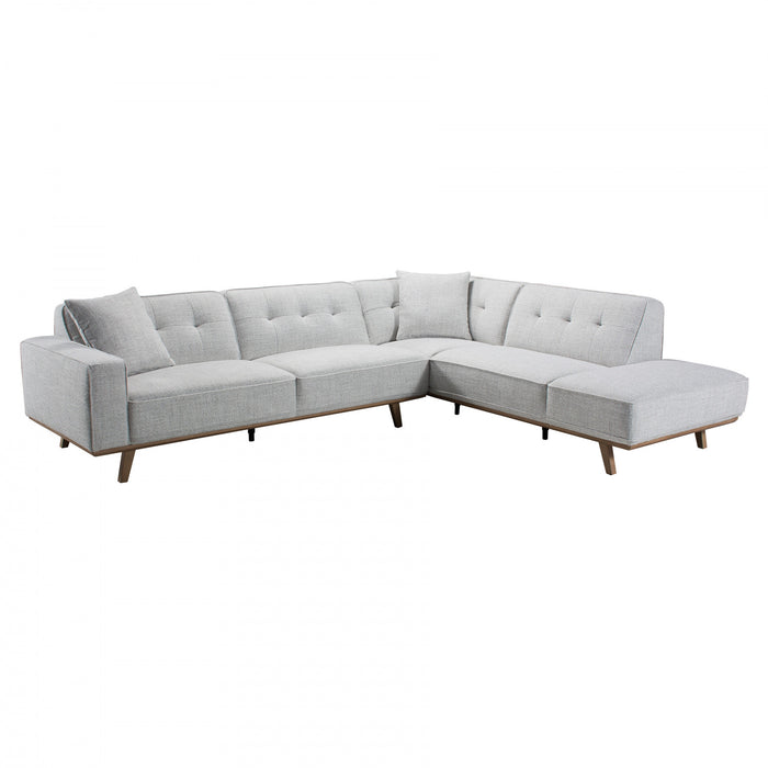 Sloane 2-Piece Linen-Look Fabric Sectional with Tufted Back and Tapered Wood Legs - Light Grey