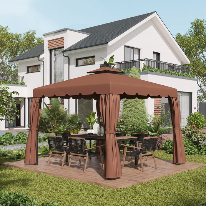 Outsunny 9.8' X 9.8' Gazebo Replacement Canopy, Gazebo Top Cover With Double Vented Roof For Garden Patio Outdoor (top Only), Coffee