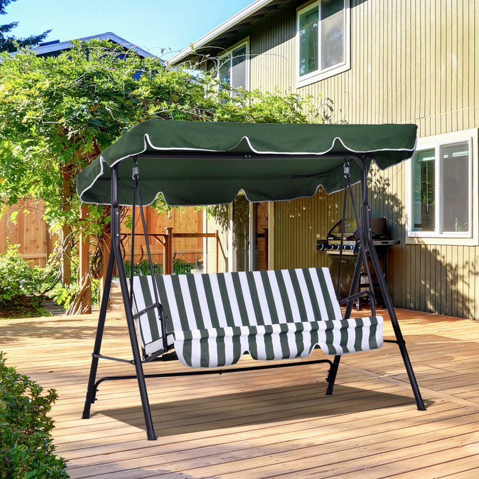 Outsunny 3-seat Patio Swing Chair, Outdoor Porch Swing Glider With Adjustable Canopy, Removable Cushion, And Weather Resistant Steel Frame, For Garden, Poolside, Backyard, Green