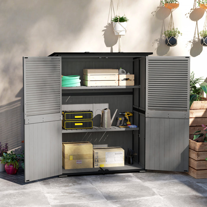 Outsunny Outdoor Storage Cabinet, Wood Garden Shed With 2 Shelves, Grey