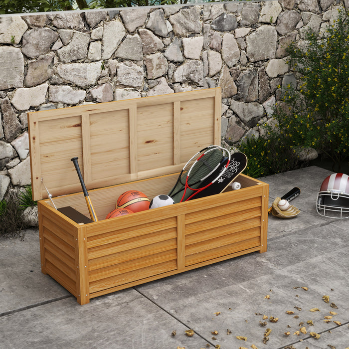 Outsunny 176l Outdoor Deck Box With 2 Safety Hinges For Porch Light Brown