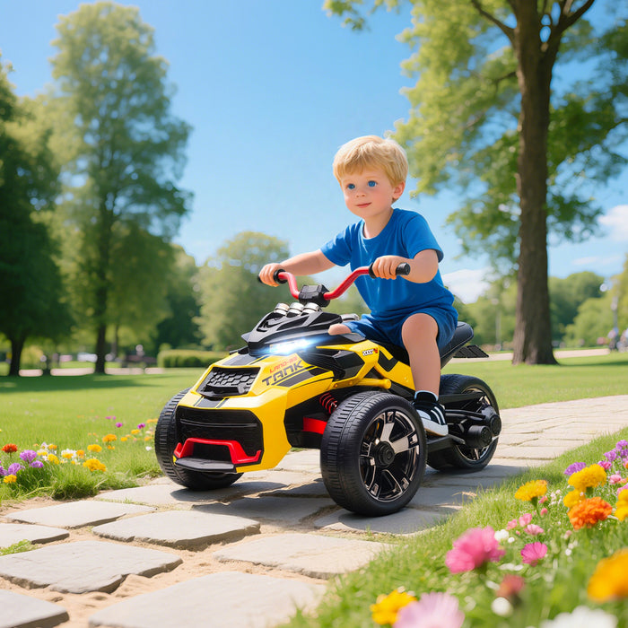 Qaba Kids Ride On Atv, 12v 3-wheeler Battery Powered Electric Vehicle With Mp3 Player, Music, Horn, 2 Speeds, Led Lights, Gift For Boys & Girls, Yellow