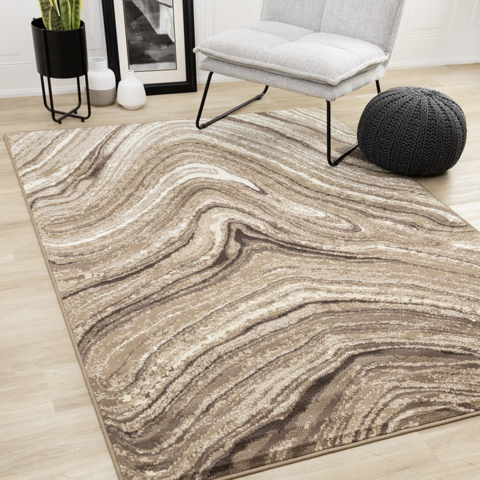 Forte Brown Cream Soothing Waves Area Rug - 7'9\" x 10'6\"
